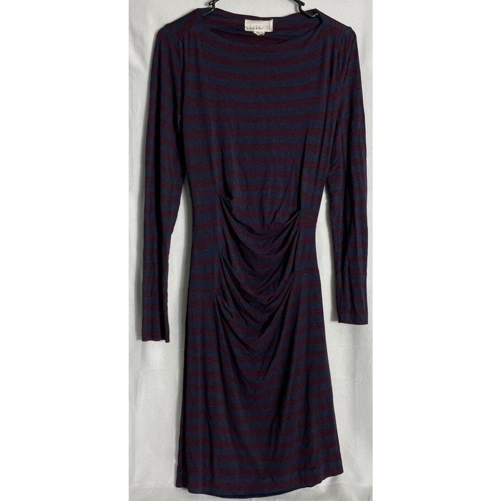 Nicole Miller Artelier Dress‎ Size S Maroon Navy Striped Long Sleeve Stretch